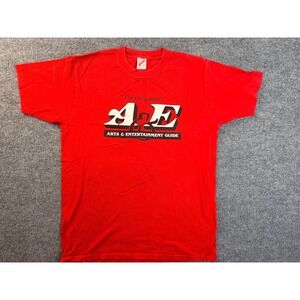 Vintage Jerzees Mens Large Red The Oregonian A&E Graphic Tee Cotton USA Made Y2K